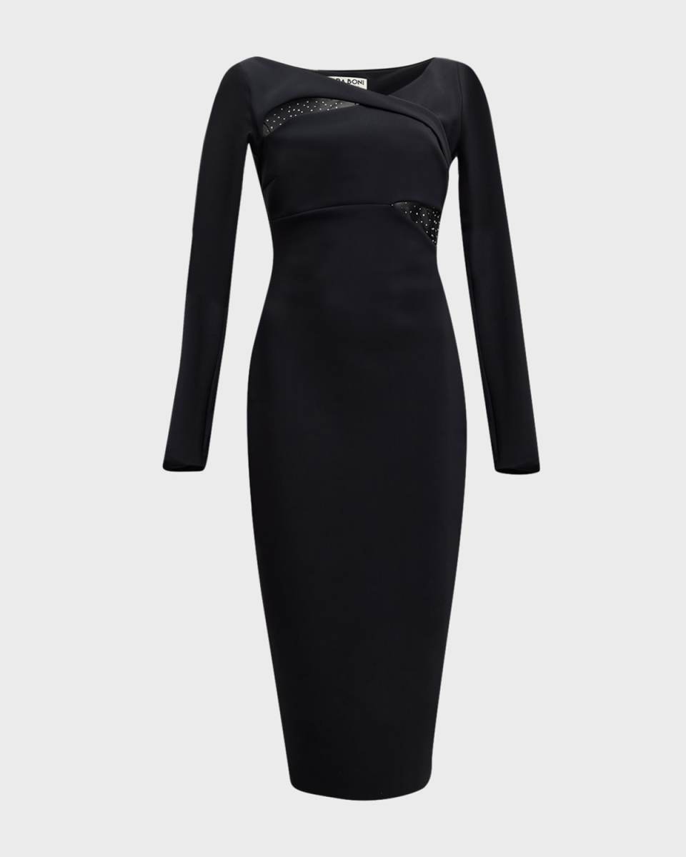 Yan Embellished Illusion-Inset Midi Dress
